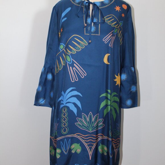 NWT Johnny Was Jade JWLA Biya Lorianne Lined Dress Del Tie Front Bell Sleeve - Picture 6 of 10
